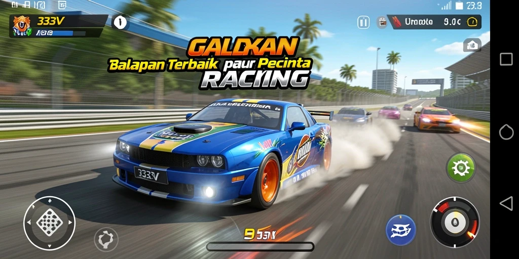 Gameplay Racing mendebarkan di 333V dengan grafis tinggi dan lintasan menantang.