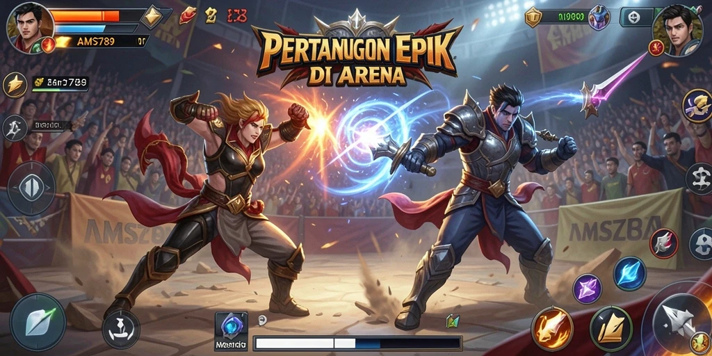Screenshot utama AMS789 menampilkan aksi pertarungan yang mendebarkan.
