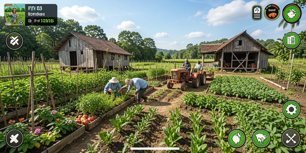 Tangkapan layar dari permainan F7F7 yang menunjukkan keindahan ladang pertanian.