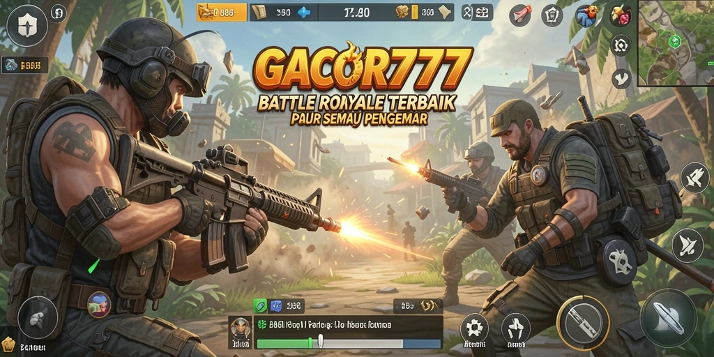 Screenshot GACOR777 menampilkan aksi mendebarkan dalam pertempuran Battle Royale.