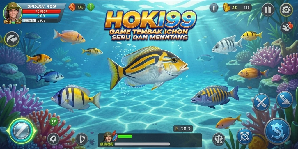 Screenshot menunjukkan aksi menembak ikan dalam HOKI99.