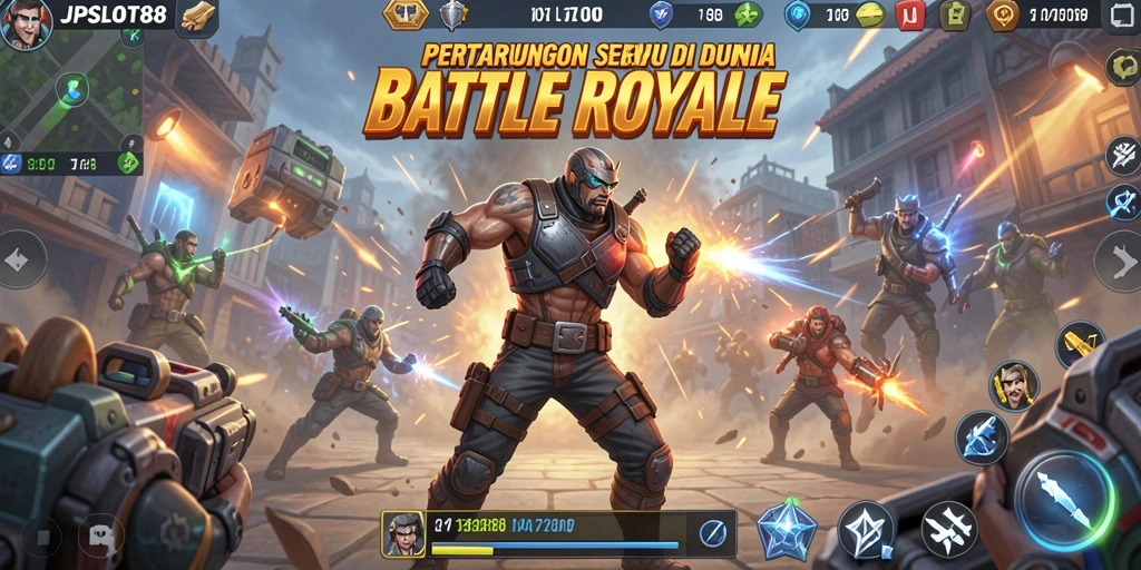 Tangkapan layar JPSLOT88 menampilkan pertarungan intens dalam Battle Royale.