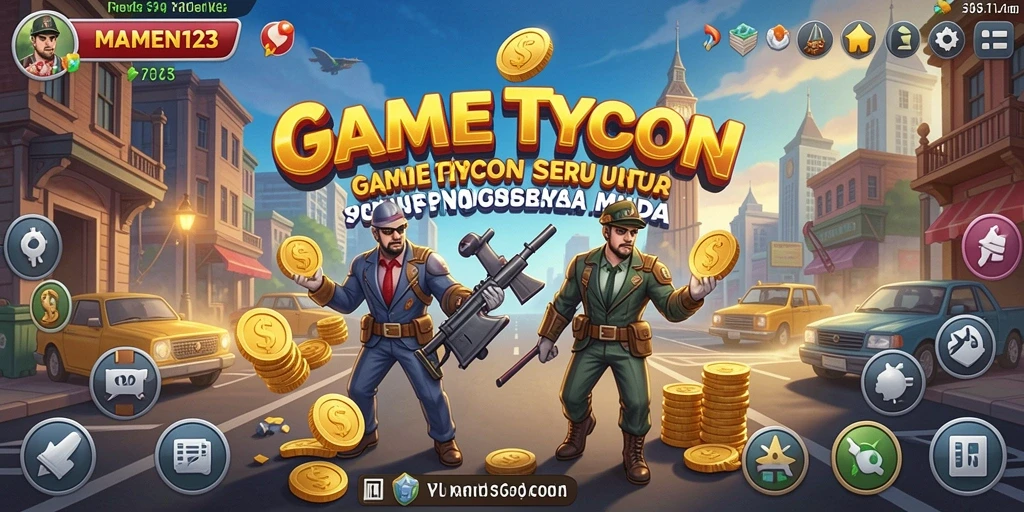 Screenshot utama MAMEN123 menampilkan antarmuka gameplay Tycoon yang menarik.