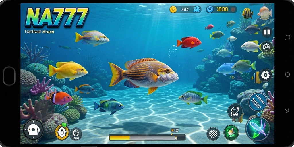 Screenshot dari gameplay seru NA777 dengan aksi menembak ikan.