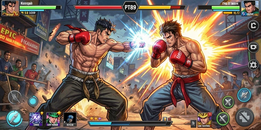 Tampilan utama gameplay PT89 menampilkan aksi pertarungan seru yang mengesankan.