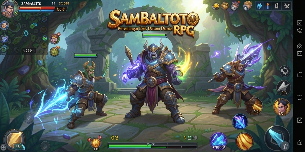 Screenshot gameplay <strong>SAMBALTOTO</strong> menampilkan pertempuran epik dan eksplorasi dunia yang menakjubkan.
