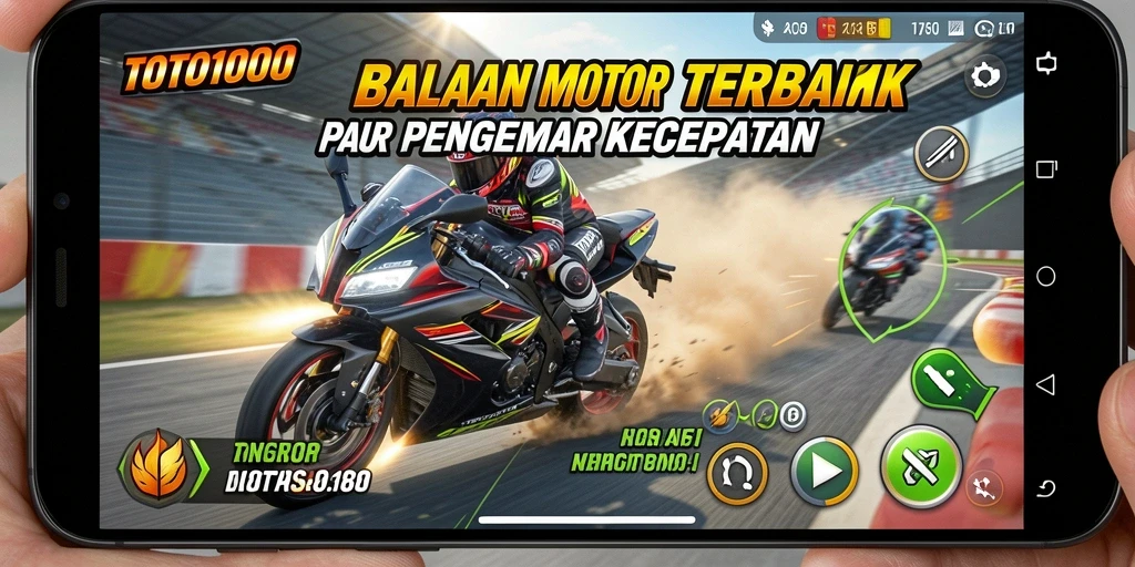 Screenshot utama TOTO1000 menampilkan aksi balapan motor yang mendebarkan.