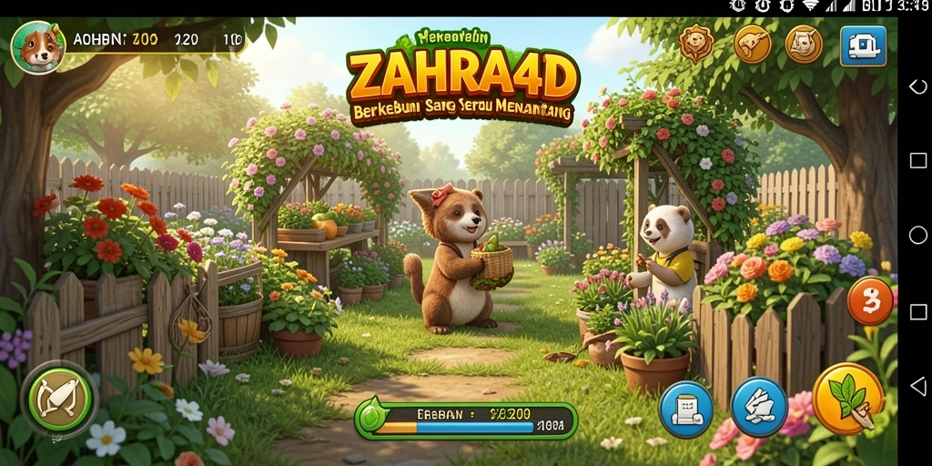 Tampilan gameplay ZAHRA4D yang menampilkan suasana pertanian yang hidup.